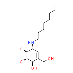 ChemSpider 2D Image | (1S,2S,3R,6R)-4-(Hydroxymethyl)-6-(octylamino)-4-cyclohexene-1,2,3-triol | C15H29NO4
