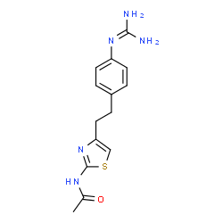 ChemSpider 2D Image | N-[4-(2-{4-[(Diaminomethylene)amino]phenyl}ethyl)-1,3-thiazol-2-yl]acetamide | C14H17N5OS