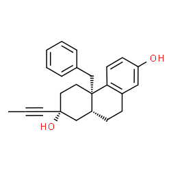 ChemSpider 2D Image | (2R,4aS,10aR)-4a-Benzyl-2-(1-propyn-1-yl)-1,2,3,4,4a,9,10,10a-octahydro-2,7-phenanthrenediol | C24H26O2
