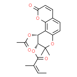 ChemSpider 2D Image | (9R,10R)-10-Acetoxy-8,8-dimethyl-2-oxo-9,10-dihydro-2H,8H-pyrano[2,3-f]chromen-9-yl (2Z)-2-methyl-2-butenoate | C21H22O7