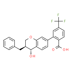 ChemSpider 2D Image | 2-[(3S,4R)-3-(benzyl)-4-hydroxy-chroman-7-yl]-4-(trifluoromethyl)benzoic acid | C24H19F3O4