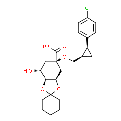 ChemSpider 2D Image | (3aR,5R,7R,7aS)-5-{[(1R,2S)-2-(4-Chlorophenyl)cyclopropyl]methoxy}-7-hydroxyhexahydrospiro[1,3-benzodioxole-2,1'-cyclohexane]-5-carboxylic acid | C23H29ClO6