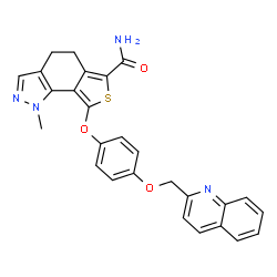 ChemSpider 2D Image | 1-methyl-8-[4-(quinolin-2-ylmethoxy)phenoxy]-4H,5H-thieno[3,4-g]indazole-6-carboxamide | C27H22N4O3S
