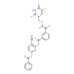 ChemSpider 2D Image | 6-(Benzoyloxy)-3-cyano-2-pyridinyl 3-{2-[(5-fluoro-2,4-dioxo-3,4-dihydro-1(2H)-pyrimidinyl)methoxy]propanoyl}benzoate | C28H19FN4O8