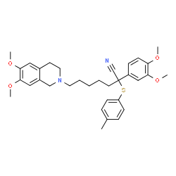 ChemSpider 2D Image | 7-(6,7-Dimethoxy-3,4-dihydro-2(1H)-isoquinolinyl)-2-(3,4-dimethoxyphenyl)-2-[(4-methylphenyl)sulfanyl]heptanenitrile | C33H40N2O4S