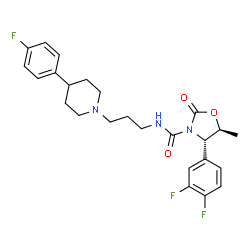 ChemSpider 2D Image | (4S,5S)-4-(3,4-Difluorophenyl)-N-{3-[4-(4-fluorophenyl)-1-piperidinyl]propyl}-5-methyl-2-oxo-1,3-oxazolidine-3-carboxamide | C25H28F3N3O3