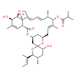 ChemSpider 2D Image | (1'R,2S,3R,4'S,5S,6S,8'R,10'E,12'S,13'S,14'E,16'E,20'R,21'R,24'S)-6-[(2E)-2-Buten-2-yl]-3,21',24'-trihydroxy-5,11',13',22'-tetramethyl-2'-oxo-3,4,5,6-tetrahydrospiro[pyran-2,6'-[3,7,19]trioxatetracycl
o[15.6.1.1~4,8~.0~20,24~]pentacosa[10,14,16,22]tetraen]-12'-yl 2-methylpropanoate | C38H54O10