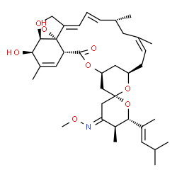 ChemSpider 2D Image | (1'R,2R,4E,4'S,5S,6S,8'R,13'R,14'E,16'E,20'R,21'R,24'S)-21',24'-Dihydroxy-4-(methoxyimino)-5,11',13',22'-tetramethyl-6-[(2E)-4-methyl-2-penten-2-yl]-3,4,5,6-tetrahydro-2'H-spiro[pyran-2,6'-[3,7,19]tri
oxatetracyclo[15.6.1.1~4,8~.0~20,24~]pentacosa[10,14,16,22]tetraen]-2'-one | C37H53NO8