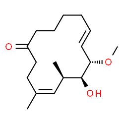 ChemSpider 2D Image | (4Z,6R,7S,8S,9E)-7-Hydroxy-8-methoxy-4,6-dimethyl-4,9-cyclotetradecadien-1-one | C17H28O3
