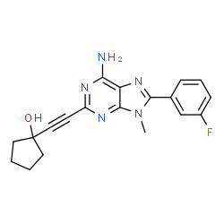 ChemSpider 2D Image | 1-{[6-Amino-8-(3-fluorophenyl)-9-methyl-9H-purin-2-yl]ethynyl}cyclopentanol | C19H18FN5O