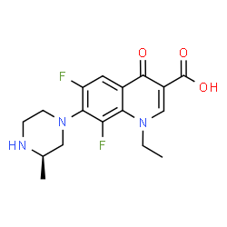 ChemSpider 2D Image | 1-Ethyl-6,8-difluoro-1,4-dihydro-7-[(3R)-3-methyl-1-piperazinyl]-4-oxo-3-quinolinecarboxylic acid | C17H19F2N3O3