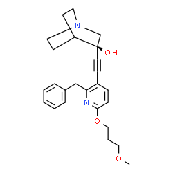 ChemSpider 2D Image | (3R)-3-{[2-Benzyl-6-(3-methoxypropoxy)-3-pyridinyl]ethynyl}quinuclidin-3-ol | C25H30N2O3