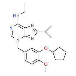 ChemSpider 2D Image | 3-(3-cyclopentyloxy-4-methoxybenzyl)-6-ethylamino-8-isopropyl-3H-purine | C23H31N5O2