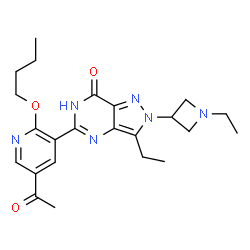ChemSpider 2D Image | 1-{6-butoxy-5-[3-ethyl-2-(1-ethylazetidin-3-yl)-7-hydroxy-2H-pyrazolo[4,3-d]pyrimidin-5-yl]pyridin-3-yl}ethanone | C23H30N6O3
