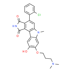 ChemSpider 2D Image | 4-(2-Chlorophenyl)-8-[3-(dimethylamino)propoxy]-9-hydroxy-6-methylpyrrolo[3,4-c]carbazole-1,3(2H,6H)-dione | C26H24ClN3O4