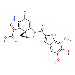 ChemSpider 2D Image | Methyl (3bR,4aS)-2-methyl-8-oxo-6-[(5,6,7-trimethoxy-1H-indol-2-yl)carbonyl]-1,4,4a,5,6,8-hexahydrocyclopropa[c]pyrrolo[3,2-e]indole-3-carboxylate | C26H25N3O7