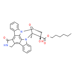ChemSpider 2D Image | Hexyl (15S,16R,18R)-16-hydroxy-15-methyl-3-oxo-28-oxa-4,14,19-triazaoctacyclo[12.11.2.1~15,18~.0~2,6~.0~7,27~.0~8,13~.0~19,26~.0~20,25~]octacosa-1,6,8,10,12,20,22,24,26-nonaene-16-carboxylate | C32H31N3O5