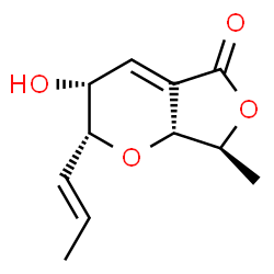ChemSpider 2D Image | (2R,3R,7S,7aR)-3-Hydroxy-7-methyl-2-[(1E)-1-propen-1-yl]-2,3,7,7a-tetrahydro-5H-furo[3,4-b]pyran-5-one | C11H14O4