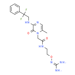 ChemSpider 2D Image | N-[2-(Carbamimidamidooxy)ethyl]-2-{3-[(2,2-difluoro-2-phenylethyl)amino]-6-methyl-2-oxopyrazin-1(2H)-yl}acetamide | C18H23F2N7O3