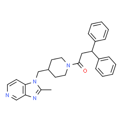 ChemSpider 2D Image | 1-{4-[(2-Methyl-1H-imidazo[4,5-c]pyridin-1-yl)methyl]-1-piperidinyl}-3,3-diphenyl-1-propanone | C28H30N4O