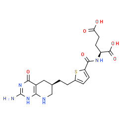 ChemSpider 2D Image | N-[(5-{2-[(6R)-2-Amino-4-oxo-1,4,5,6,7,8-hexahydropyrido[2,3-d]pyrimidin-6-yl]ethyl}-2-thienyl)carbonyl]-L-glutamic acid | C19H23N5O6S