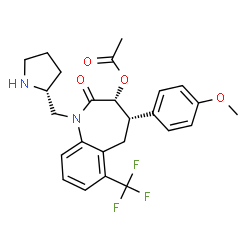 ChemSpider 2D Image | (3R,4S)-4-(4-Methoxyphenyl)-2-oxo-1-[(2R)-2-pyrrolidinylmethyl]-6-(trifluoromethyl)-2,3,4,5-tetrahydro-1H-1-benzazepin-3-yl acetate | C25H27F3N2O4