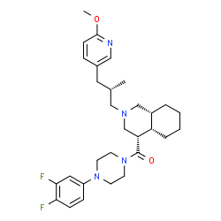 ChemSpider 2D Image | [4-(3,4-Difluorophenyl)-1-piperazinyl]{(4S,4aS,8aR)-2-[(2S)-3-(6-methoxy-3-pyridinyl)-2-methylpropyl]decahydro-4-isoquinolinyl}methanone | C30H40F2N4O2