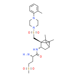ChemSpider 2D Image | (2S)-2-Amino-N-[(1S,2S,4R)-7,7-dimethyl-1-({[4-(2-methylphenyl)-1-piperazinyl]sulfonyl}methyl)bicyclo[2.2.1]hept-2-yl]-4-(methylsulfonyl)butanamide | C26H42N4O5S2