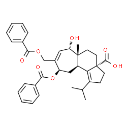 ChemSpider 2D Image | (3aS,5aR,6S,9R,10aR)-9-(Benzoyloxy)-8-[(benzoyloxy)methyl]-6-hydroxy-1-isopropyl-5a-methyl-2,4,5,5a,6,9,10,10a-octahydrocyclohepta[e]indene-3a(3H)-carboxylic acid | C34H38O7