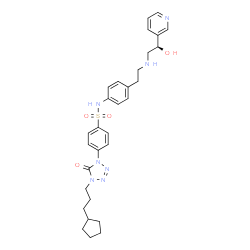 ChemSpider 2D Image | 4-[4-(3-Cyclopentylpropyl)-5-oxo-4,5-dihydro-1H-tetrazol-1-yl]-N-[4-(2-{[(2R)-2-hydroxy-2-(3-pyridinyl)ethyl]amino}ethyl)phenyl]benzenesulfonamide | C30H37N7O4S