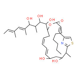 ChemSpider 2D Image | (2E)-3-Hexyl-12,14-dihydroxy-15-methyl-6-[(5E,7E)-1,2,4-trihydroxy-3,5,7-trimethyl-5,7-nonadien-1-yl]-5-oxa-17-thia-19-azabicyclo[14.2.1]nonadeca-1(18),2,8,10,16(19)-pentaen-4-one | C35H53NO7S