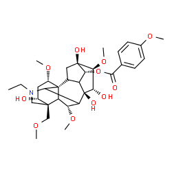 ChemSpider 2D Image | (1alpha,3alpha,5xi,6alpha,9xi,10alpha,14alpha,15alpha,16beta,17xi)-20-Ethyl-3,8,13,15-tetrahydroxy-1,6,16-trimethoxy-4-(methoxymethyl)aconitan-14-yl 4-methoxybenzoate | C33H47NO11