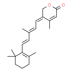 ChemSpider 2D Image | (5E)-4-Methyl-5-[(2E,4E)-3-methyl-5-(2,6,6-trimethyl-1-cyclohexen-1-yl)-2,4-pentadien-1-ylidene]-5,6-dihydro-2H-pyran-2-one | C21H28O2