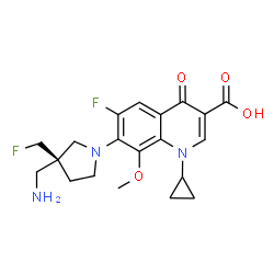 ChemSpider 2D Image | 7-[(3S)-3-(Aminomethyl)-3-(fluoromethyl)-1-pyrrolidinyl]-1-cyclopropyl-6-fluoro-8-methoxy-4-oxo-1,4-dihydro-3-quinolinecarboxylic acid | C20H23F2N3O4
