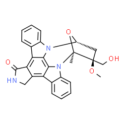 ChemSpider 2D Image | (15S,16S,18R)-16-(Hydroxymethyl)-16-methoxy-15-methyl-28-oxa-4,14,19-triazaoctacyclo[12.11.2.1~15,18~.0~2,6~.0~7,27~.0~8,13~.0~19,26~.0~20,25~]octacosa-1,6,8,10,12,20,22,24,26-nonaen-3-one | C27H23N3O4