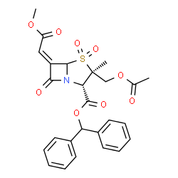 ChemSpider 2D Image | Diphenylmethyl (2S,3R,6Z)-3-(acetoxymethyl)-6-(2-methoxy-2-oxoethylidene)-3-methyl-7-oxo-4-thia-1-azabicyclo[3.2.0]heptane-2-carboxylate 4,4-dioxide | C26H25NO9S