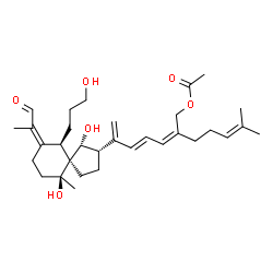 ChemSpider 2D Image | (2Z,4E)-6-[(5S,6S,9Z,10R)-1,6-dihydroxy-10-(3-hydroxypropyl)-6-methyl-9-(1-oxopropan-2-ylidene)spiro[4.5]dec-2-yl]-2-(4-methylpent-3-en-1-yl)hepta-2,4,6-trien-1-yl acetate | C32H48O6