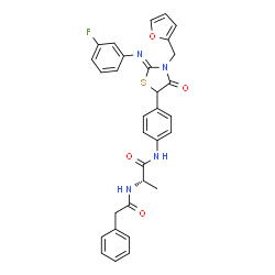 ChemSpider 2D Image | N-{4-[(2Z)-2-[(3-Fluorophenyl)imino]-3-(2-furylmethyl)-4-oxo-1,3-thiazolidin-5-yl]phenyl}-N~2~-(phenylacetyl)-L-alaninamide | C31H27FN4O4S