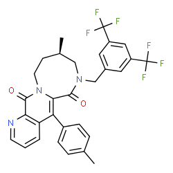ChemSpider 2D Image | (9R)-7-[3,5-Bis(trifluoromethyl)benzyl]-9-methyl-5-(4-methylphenyl)-8,9,10,11-tetrahydro-7H-[1,4]diazocino[2,1-g][1,7]naphthyridine-6,13-dione | C30H25F6N3O2