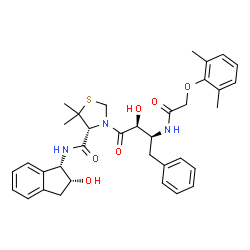 ChemSpider 2D Image | (4R)-3-[(2S,3S)-3-{[(2,6-Dimethylphenoxy)acetyl]amino}-2-hydroxy-4-phenylbutanoyl]-N-[(1S,2R)-2-hydroxy-2,3-dihydro-1H-inden-1-yl]-5,5-dimethyl-1,3-thiazolidine-4-carboxamide | C35H41N3O6S