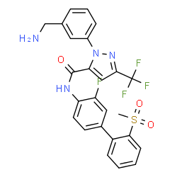 ChemSpider 2D Image | 1-[3-(Aminomethyl)phenyl]-N-[3-fluoro-2'-(methylsulfonyl)-4-biphenylyl]-3-(trifluoromethyl)-1H-pyrazole-5-carboxamide | C25H20F4N4O3S