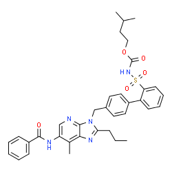 ChemSpider 2D Image | 3-Methylbutyl [(4'-{[6-(benzoylamino)-7-methyl-2-propyl-3H-imidazo[4,5-b]pyridin-3-yl]methyl}-2-biphenylyl)sulfonyl]carbamate | C36H39N5O5S