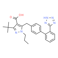 ChemSpider 2D Image | 3-tert-butyl-1-propyl-5-{[2'-(2H-tetrazol-5-yl)biphenyl-4-yl]methyl}-1H-pyrazole-4-carboxylic acid | C25H28N6O2
