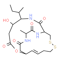 ChemSpider 2D Image | (15E)-6-sec-Butyl-5-hydroxy-20-methyl-2-oxa-11,12-dithia-7,19,22-triazabicyclo[7.7.6]docos-15-ene-3,8,18,21-tetrone | C21H33N3O6S2