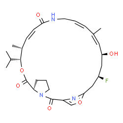 ChemSpider 2D Image | (7R,10R,11R,12Z,17Z,19Z,21S,23R)-23-Fluoro-21-hydroxy-10-isopropyl-11,19-dimethyl-9,26-dioxa-3,15,28-triazatricyclo[23.2.1.0~3,7~]octacosa-1(27),12,17,19,25(28)-pentaene-2,8,14-trione | C28H38FN3O6