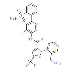 ChemSpider 2D Image | 1-[2-(Aminomethyl)phenyl]-N-(3-fluoro-2'-sulfamoyl-4-biphenylyl)-3-(trifluoromethyl)-1H-pyrazole-5-carboxamide | C24H19F4N5O3S