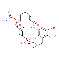 ChemSpider 2D Image | 13,20-Dihydroxy-8,14,19-trimethoxy-4,10,12,16-tetramethyl-3-oxo-2-azabicyclo[16.3.1]docosa-1(22),4,10,18,20-pentaen-9-yl carbamate | C29H44N2O8