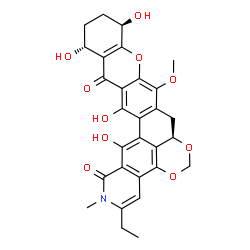 ChemSpider 2D Image | (7aR,11R,14R)-3-Ethyl-11,14,16,17-tetrahydroxy-9-methoxy-2-methyl-7a,8,11,12,13,14-hexahydro-2H-xantheno[2',3':6,7][1,3]benzodioxino[4,5-fg]isoquinoline-1,15-dione | C29H27NO10