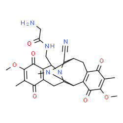 ChemSpider 2D Image | N-{[12-Cyano-7,18-dimethoxy-6,17,21-trimethyl-5,8,16,19-tetraoxo-11,21-diazapentacyclo[11.7.1.0~2,11~.0~4,9~.0~15,20~]henicosa-4(9),6,15(20),17-tetraen-10-yl]methyl}glycinamide | C28H31N5O7