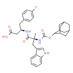ChemSpider 2D Image | (3R)-3-({N-[(Adamantan-2-yloxy)carbonyl]-alpha-methyl-L-tryptophyl}amino)-4-(4-fluorophenyl)butanoic acid | C33H38FN3O5